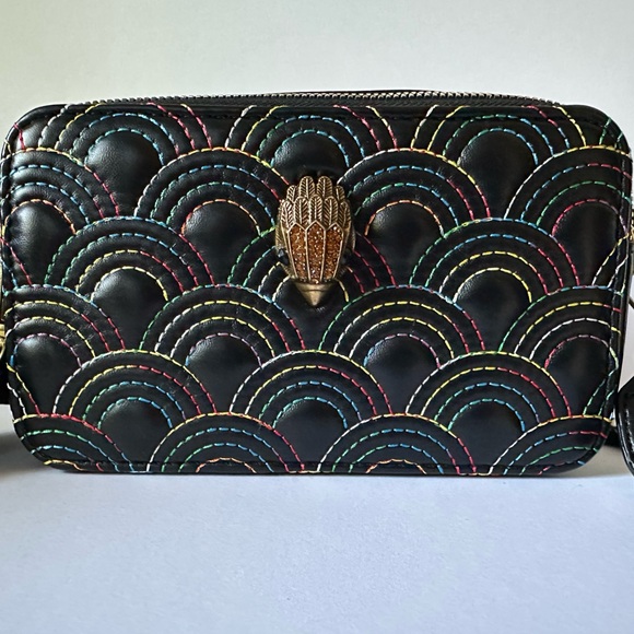Kurt Geiger London Black Crossbody Bag with Rainbow Stitching & Hamsa Hand Clasp